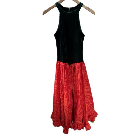 CC Fashions Uʻi No Beautifully Indeed Green Velvet Hawaiian Halter Midi Dress 3 - Picture 1 of 5
